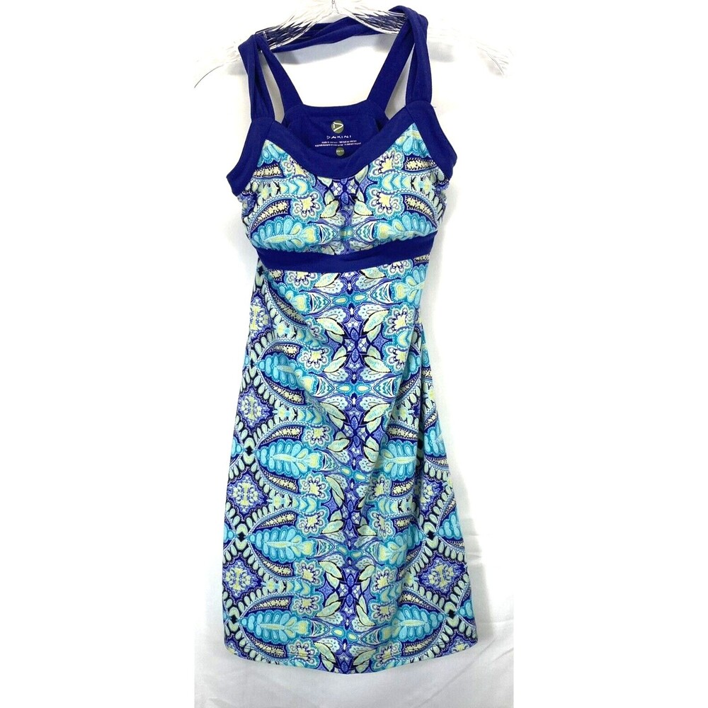 Dakini Women's Blue Green Geometric Jersey Knit Stretch Sundress Size XS